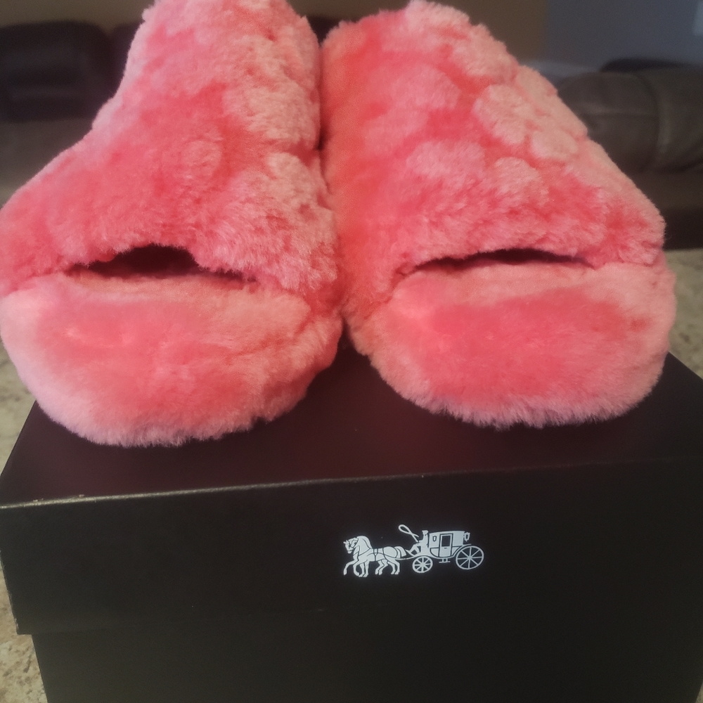 UGG Coral Pink Fluff Open-Toe Slide Slippers